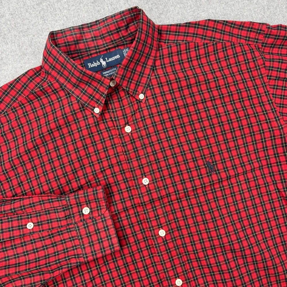 Polo Ralph Lauren Yarmouth Shirt Mens 16.5-35 (Large) Red Plaid Button Down Prep